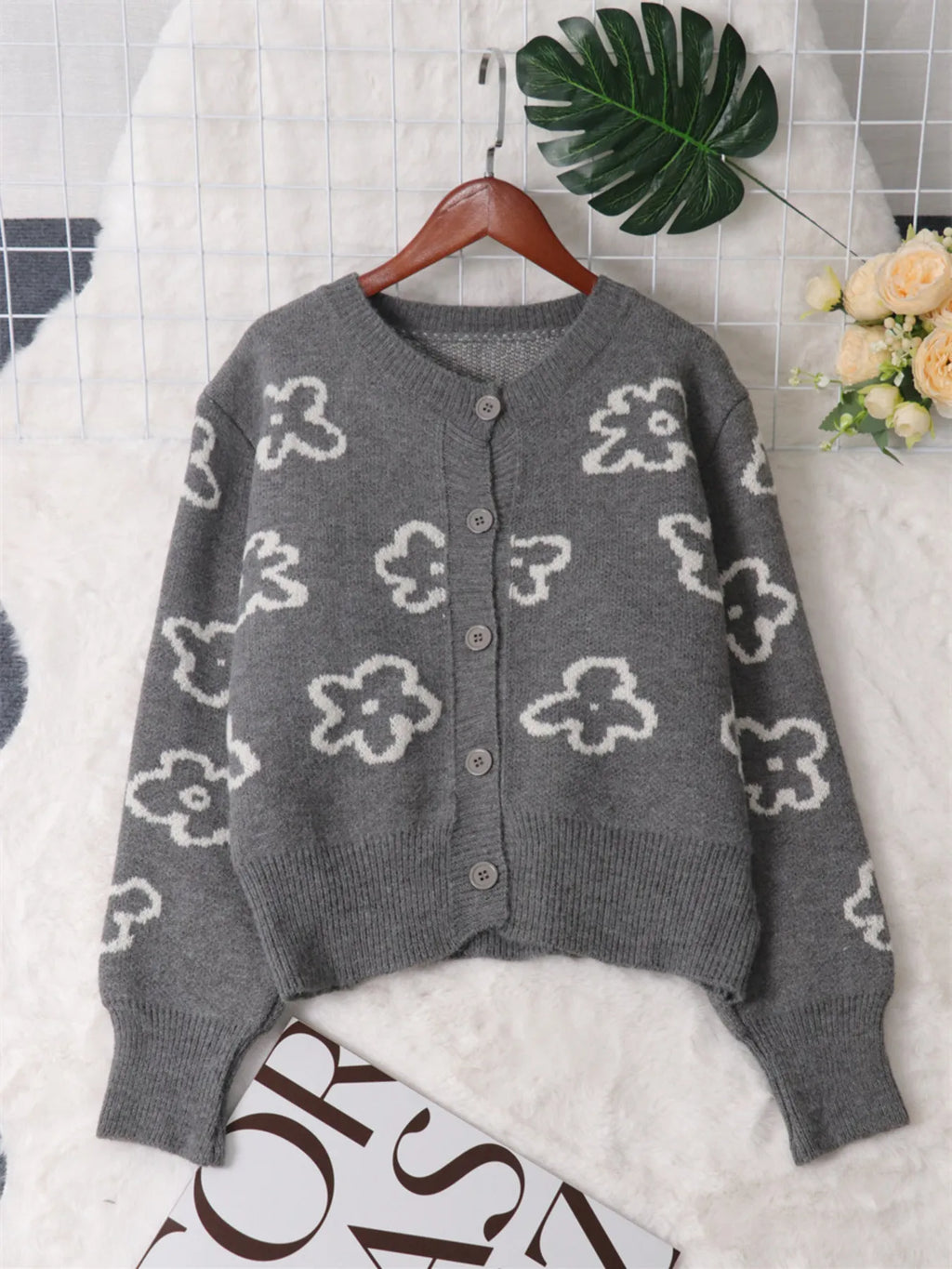 Floral Pattern Button-Up Cardigan