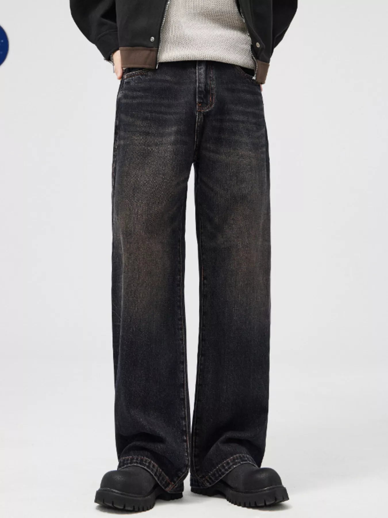 Men's Vintage Wash Wide Leg Jeans