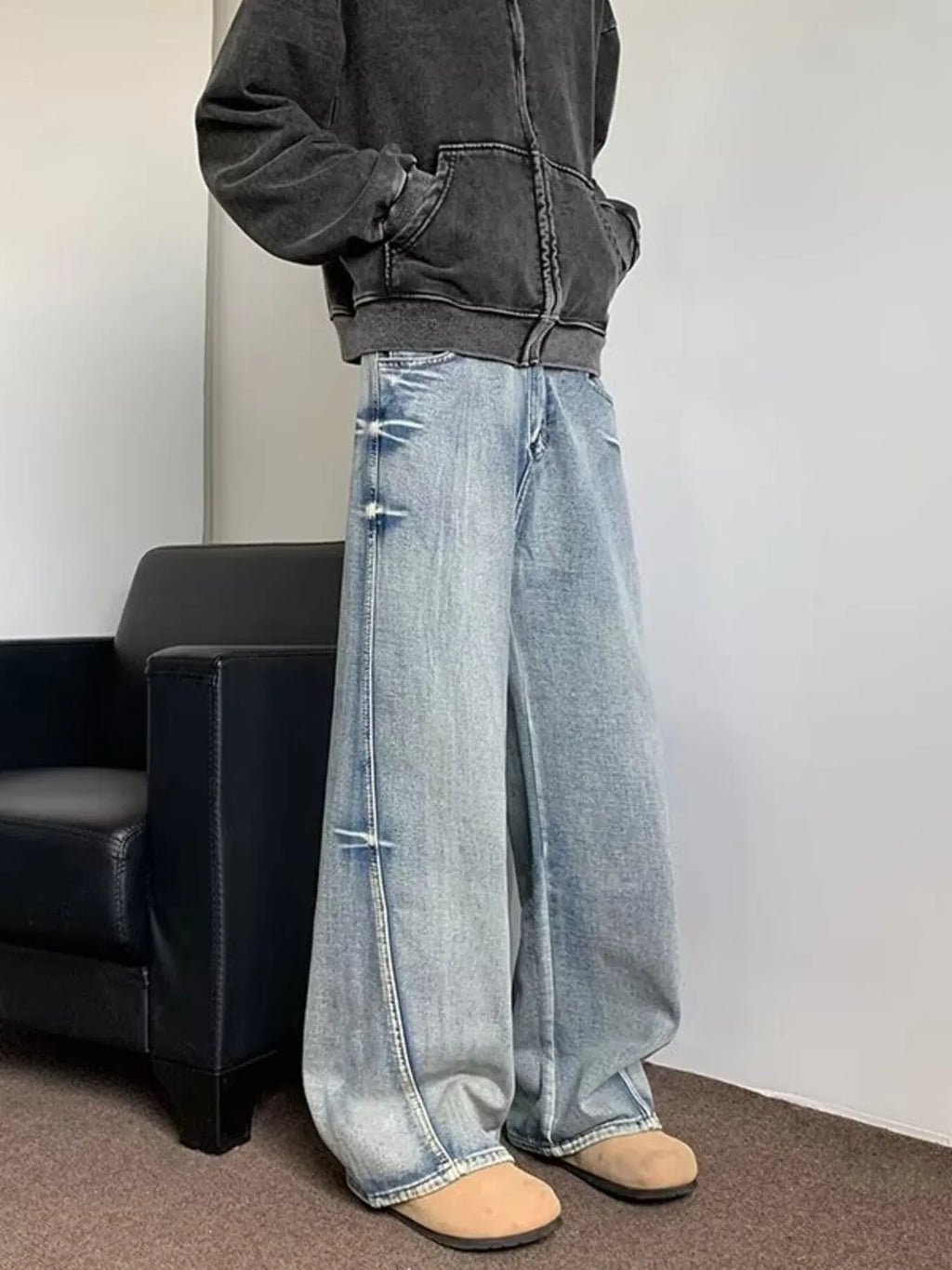 Men's Full Size Wash Wide Leg Jeans Plus Size