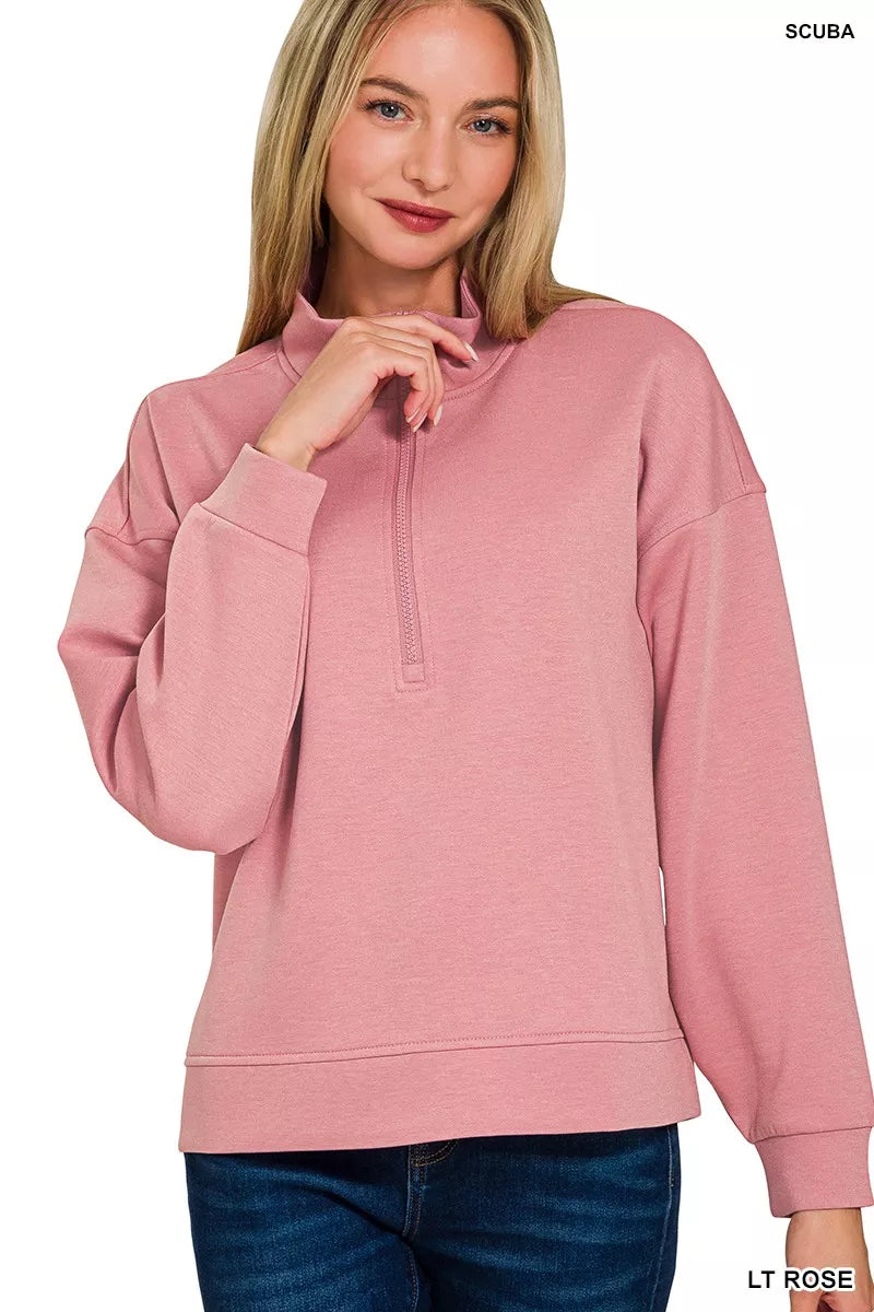 Zenana Scuba Half Zip Pullover and Jogger Set