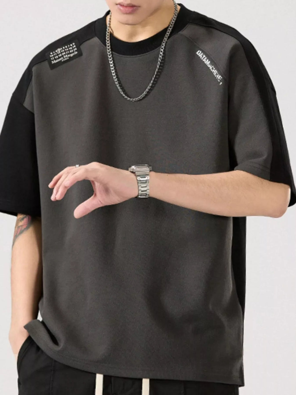 Men's Full Size Color Block Round Neck T-Shirt Plus Size