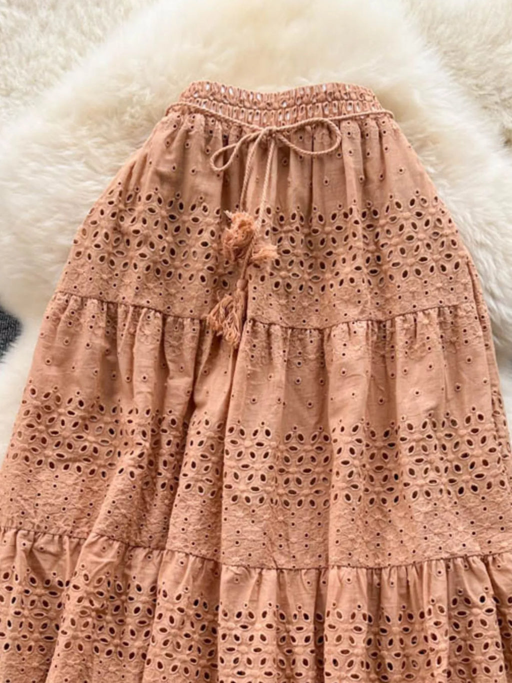 Eyelet Tiered Maxi Skirt