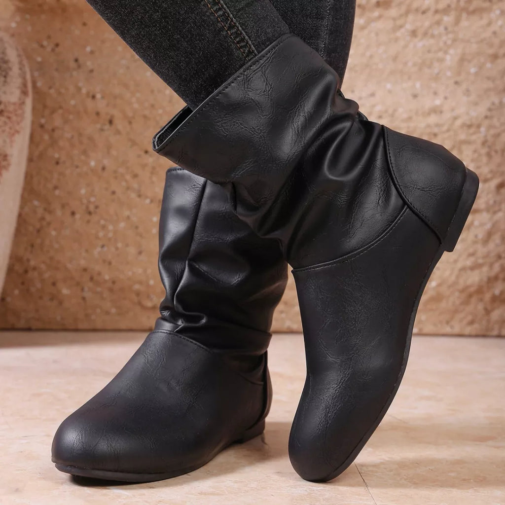 Flat Ankle Boots with Wrinkled Design
