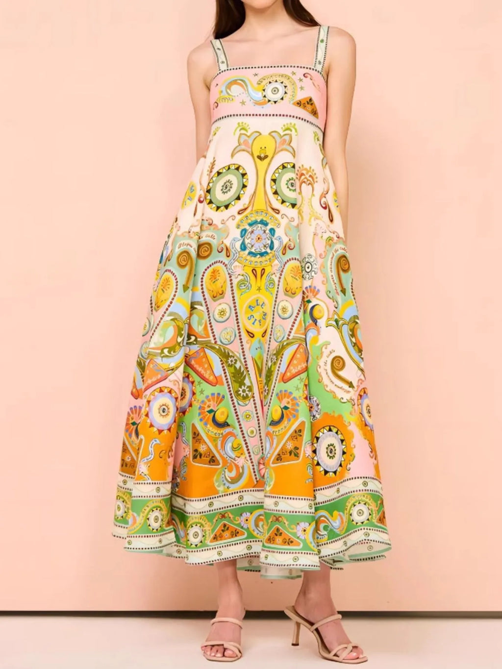 Paisley Print Square Neck Summer Dress