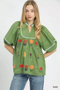 Umgee Embroidered Floral Puff Sleeve Top