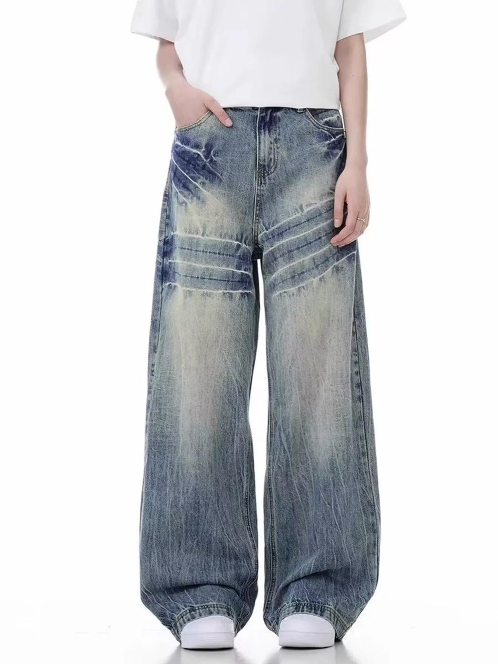 Men's Full Size Vintage Wash Wide Leg Jeans Plus Size