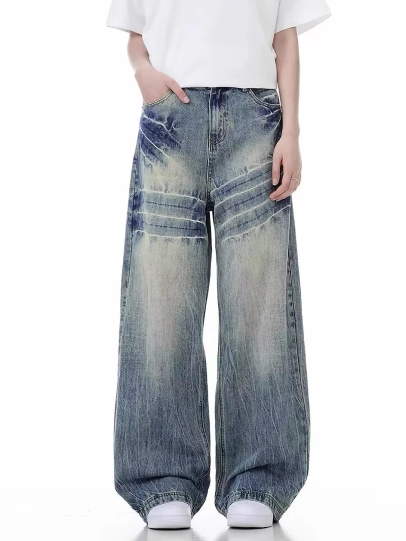 Men's Full Size Vintage Wash Wide Leg Jeans Plus Size