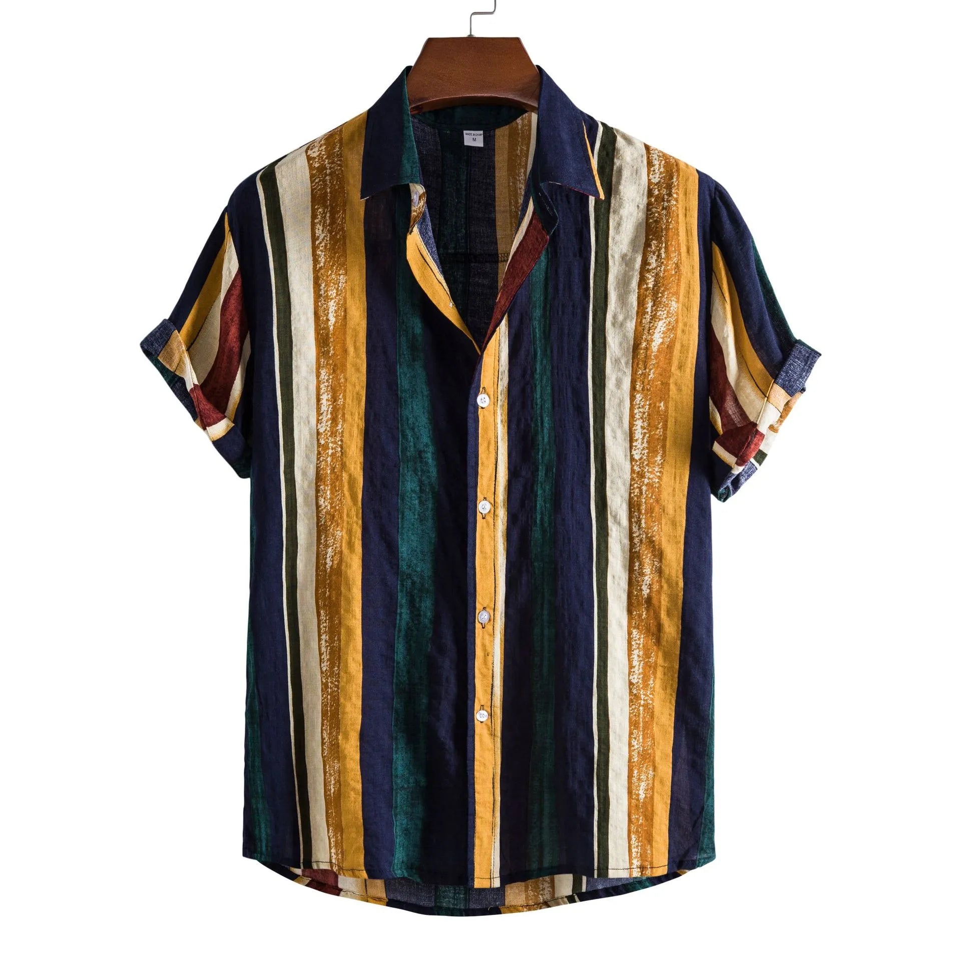 Men's Plus Size Striped Short Sleeve Button-Up Shirt