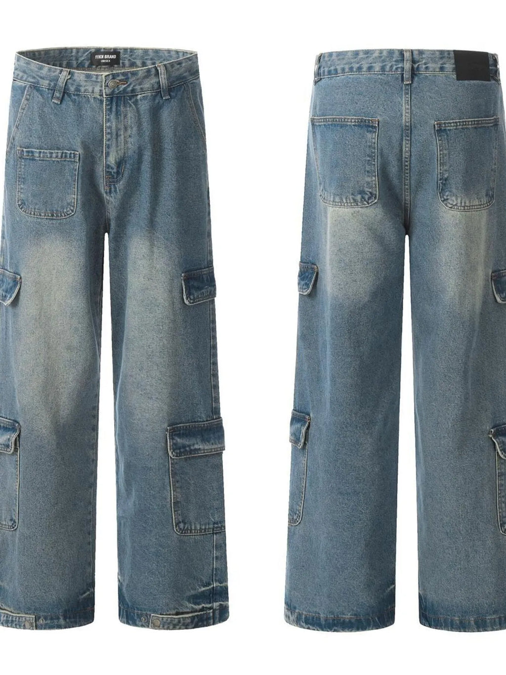 Men's Washed Multi-Pocket Cargo Jeans