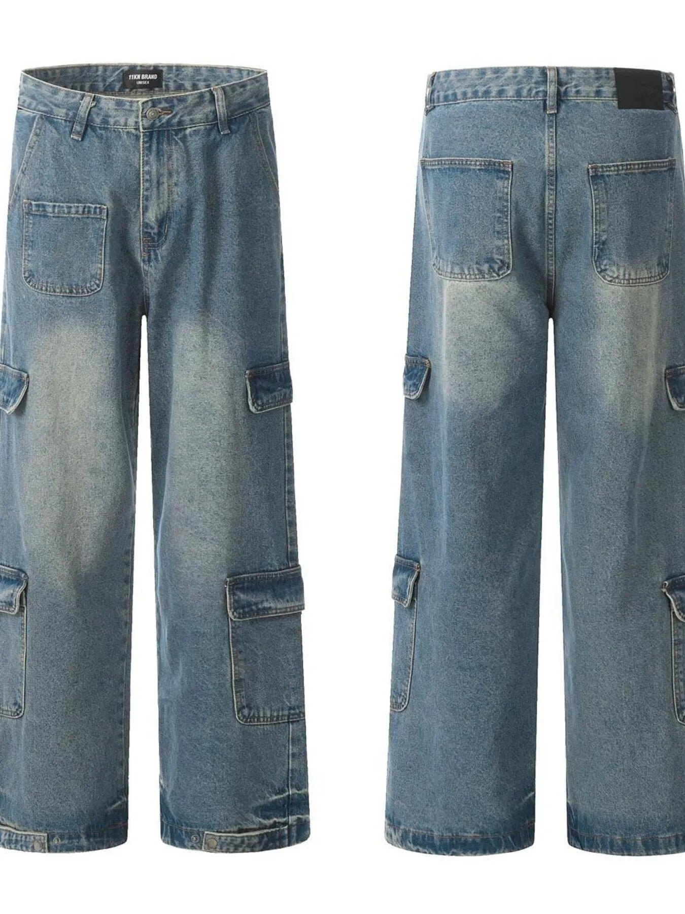 Men's Washed Multi-Pocket Cargo Jeans