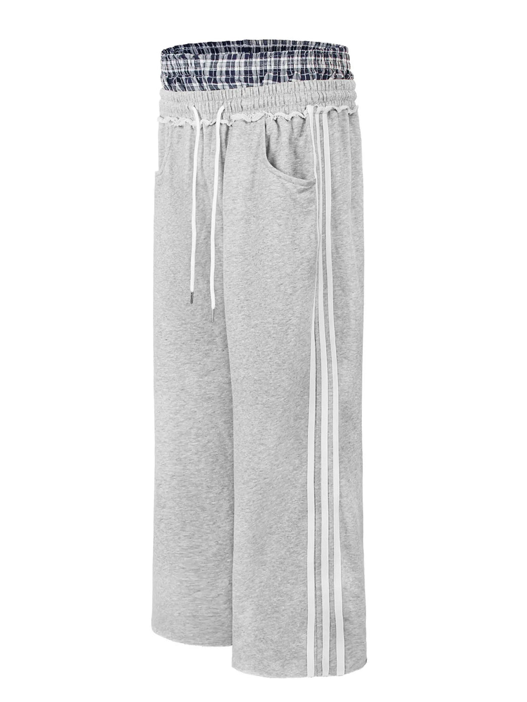 Men's Contrast Plaid Waistband Drawstring Wide Leg Pants