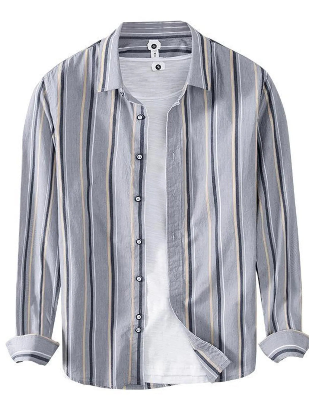 Men's Plus Size Striped Button Up Long Sleeve Shirt