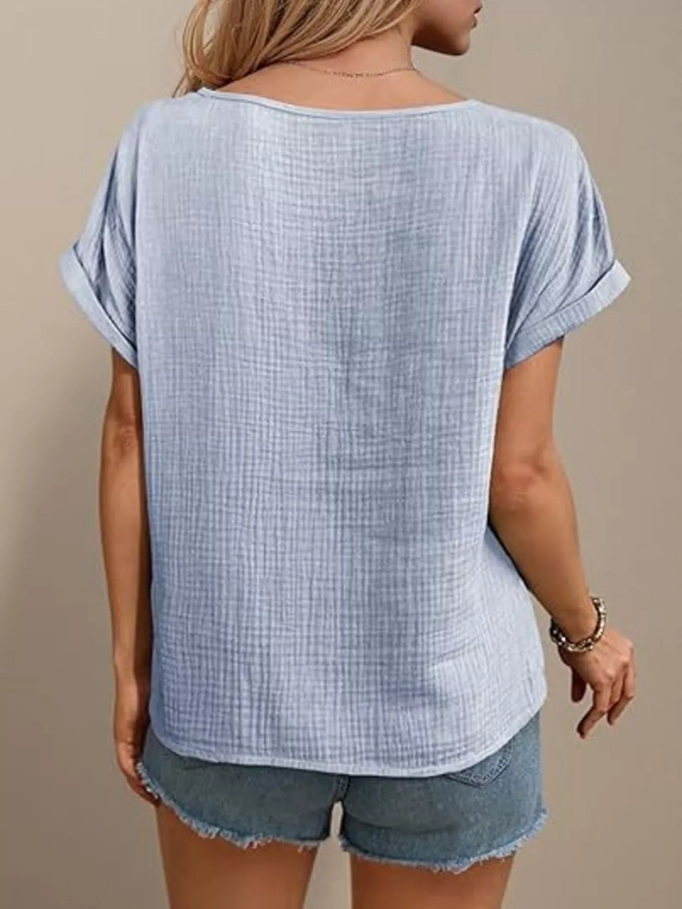 Lace Trimmed Short Sleeve Blouse
