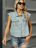 Button Up Cap Sleeve Denim Jacket