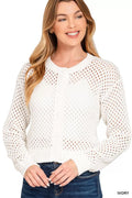 Zenana Button Down Lightweight Crochet Cardigan Sweater