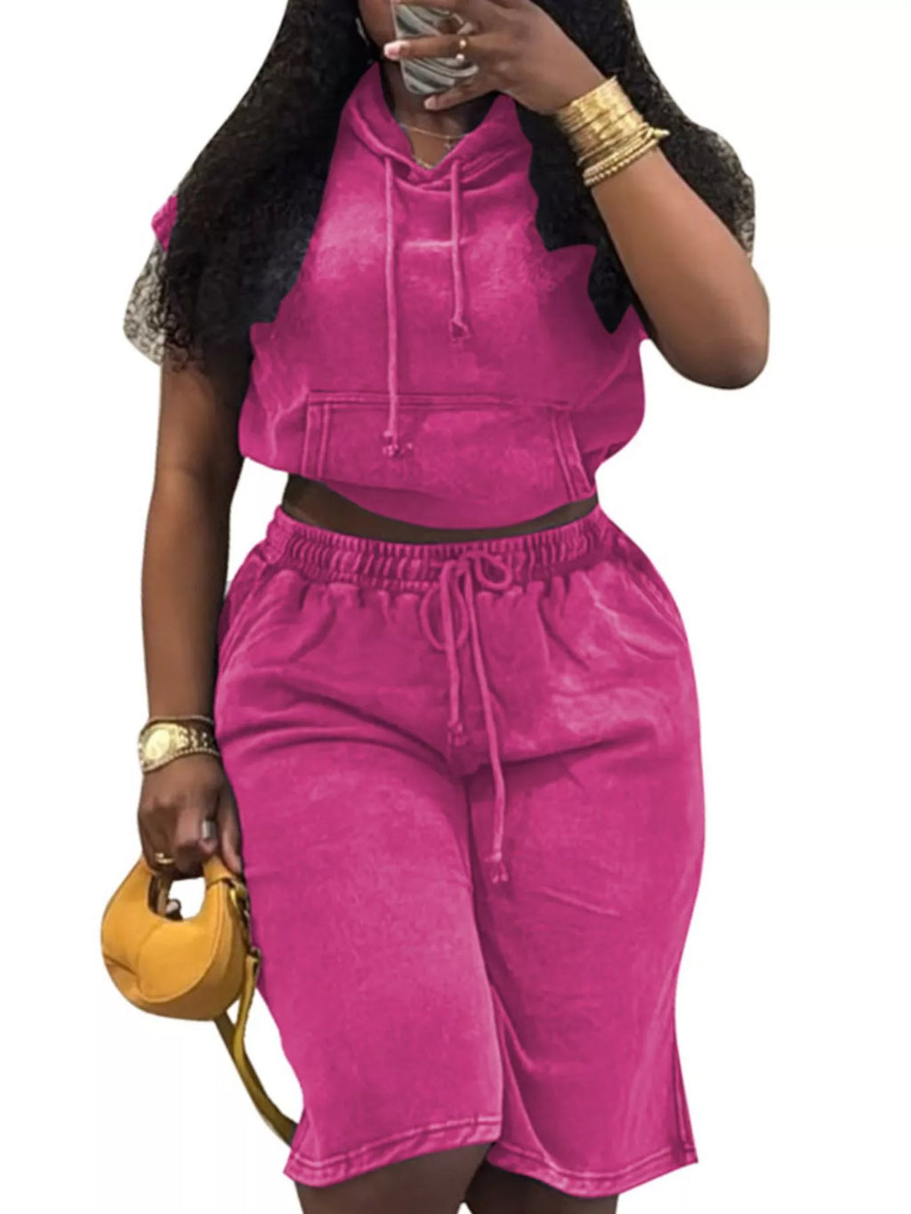Hooded Crop Top and Shorts Set