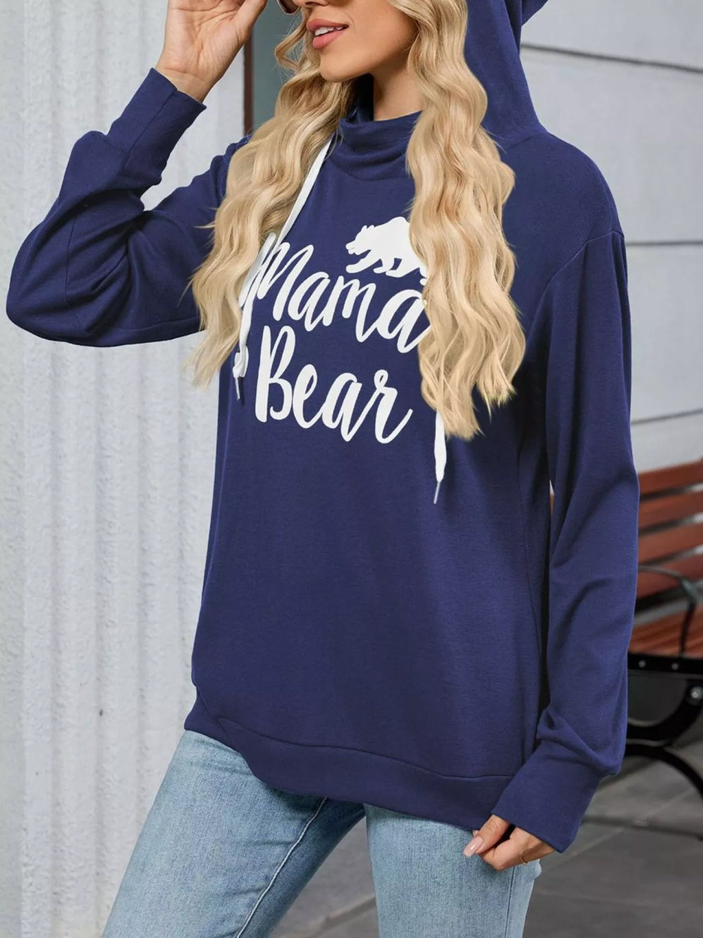 Contrast Letter Graphic Drawstring Long Sleeve Hoodie