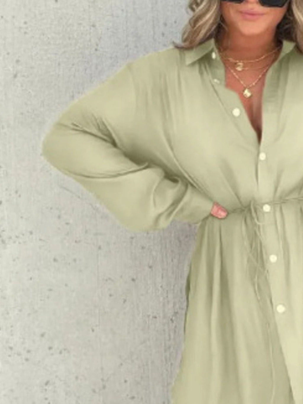Full Size Button-Down Mini Shirt Dress Plus Size