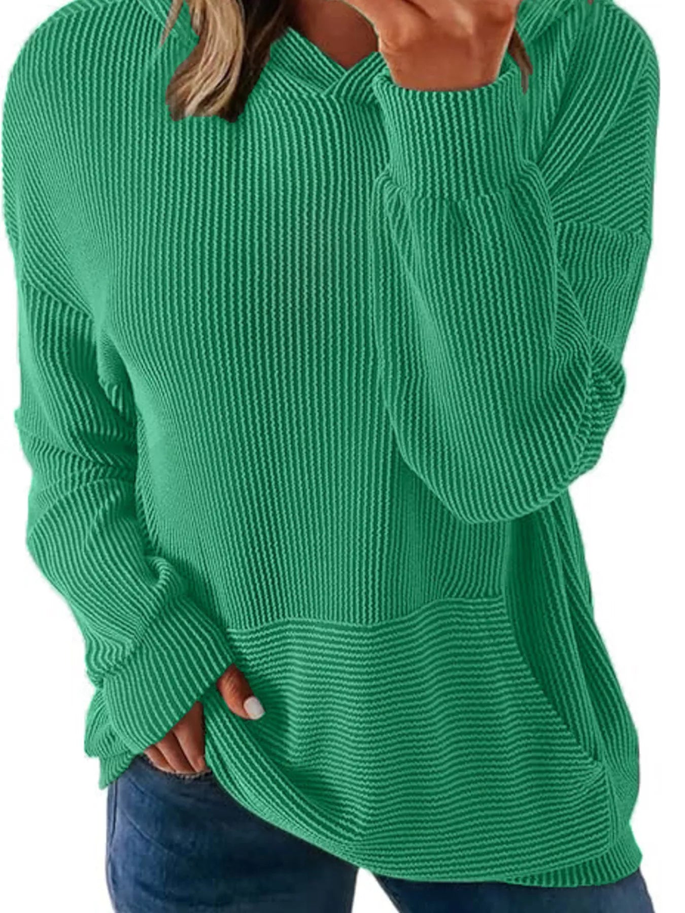Ribbed Oversized Hoodie Sweatshirt with Pocket