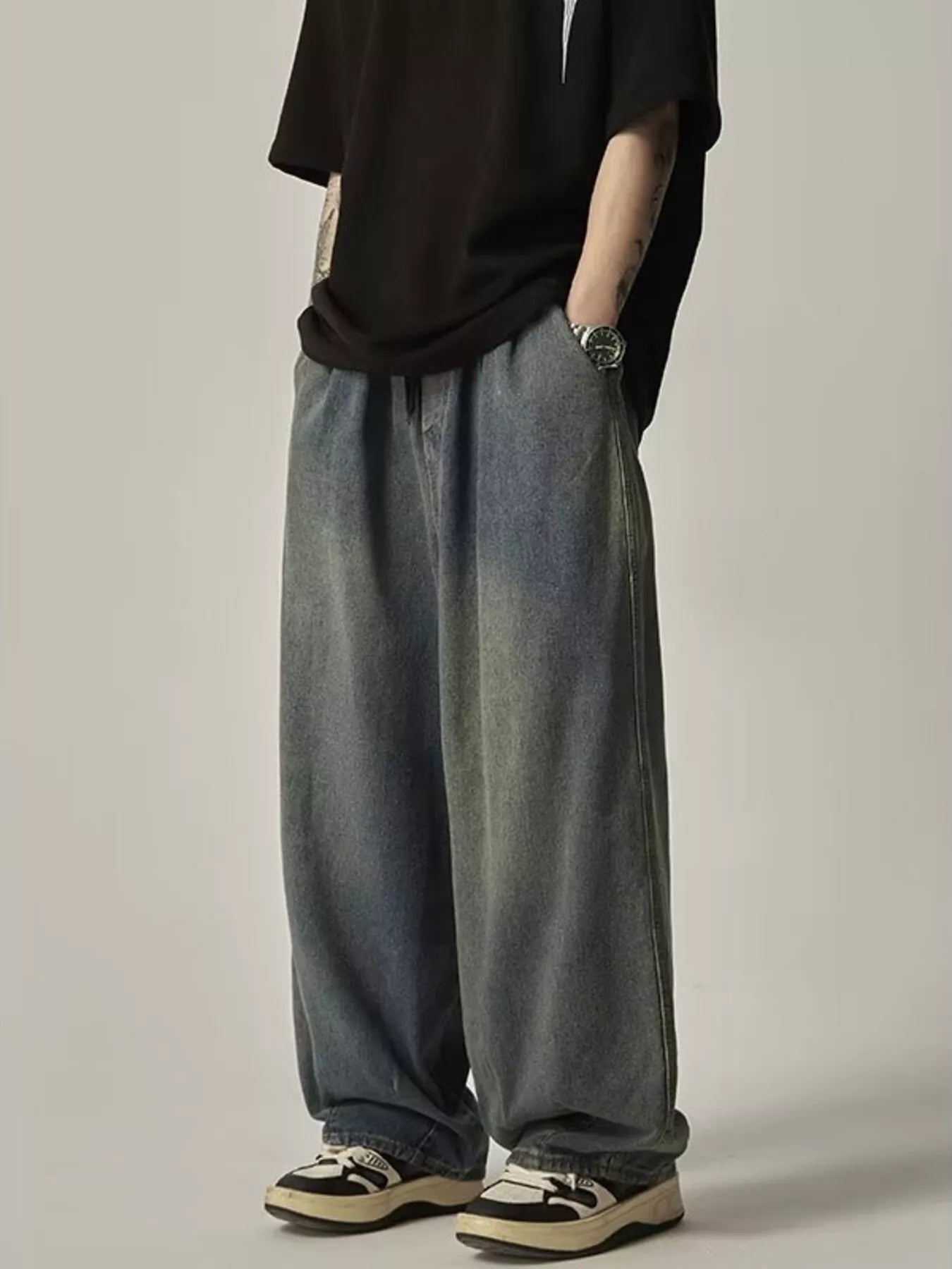 Men's Plus Size Vintage Wash Wide Leg Jeans