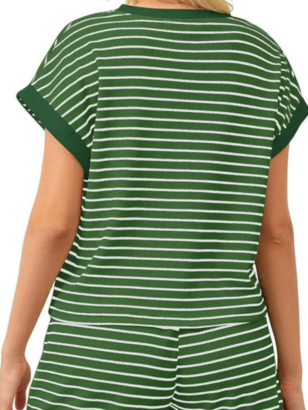 Full Size Striped Round Neck Top and Shorts Set Plus Size