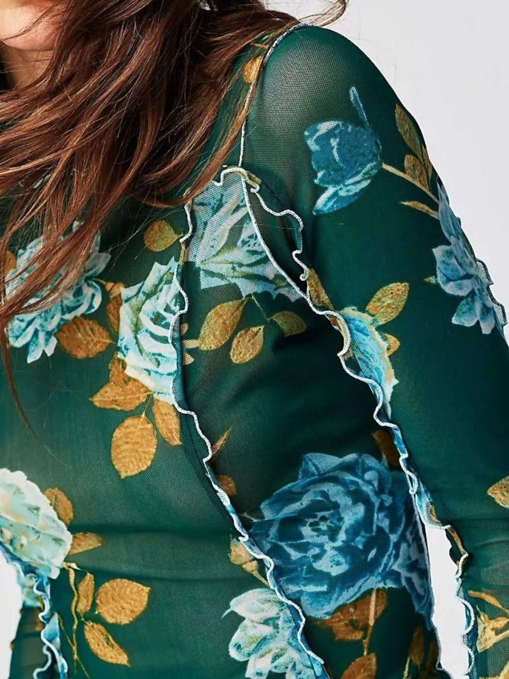 Floral Print Mock Neck Long Sleeve Top