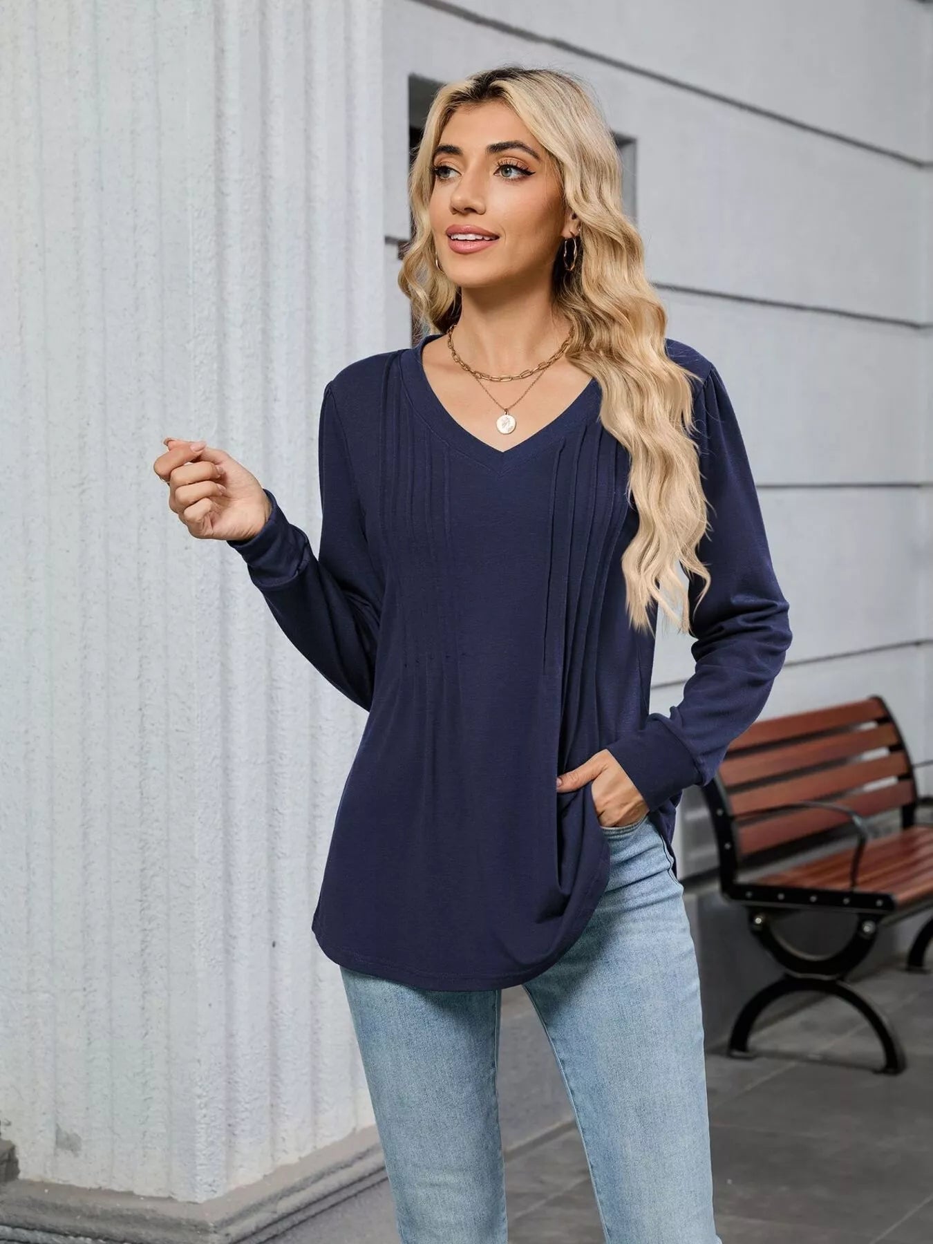 V-Neck Long Sleeve Relaxed Fit T-Shirt