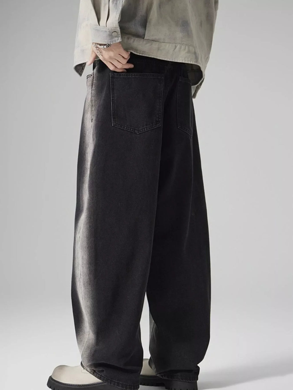 Men's Plus Size Washed Wide Leg Jeans