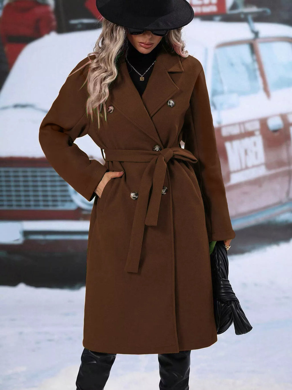 Double-Breasted Lapel Collar Overcoat