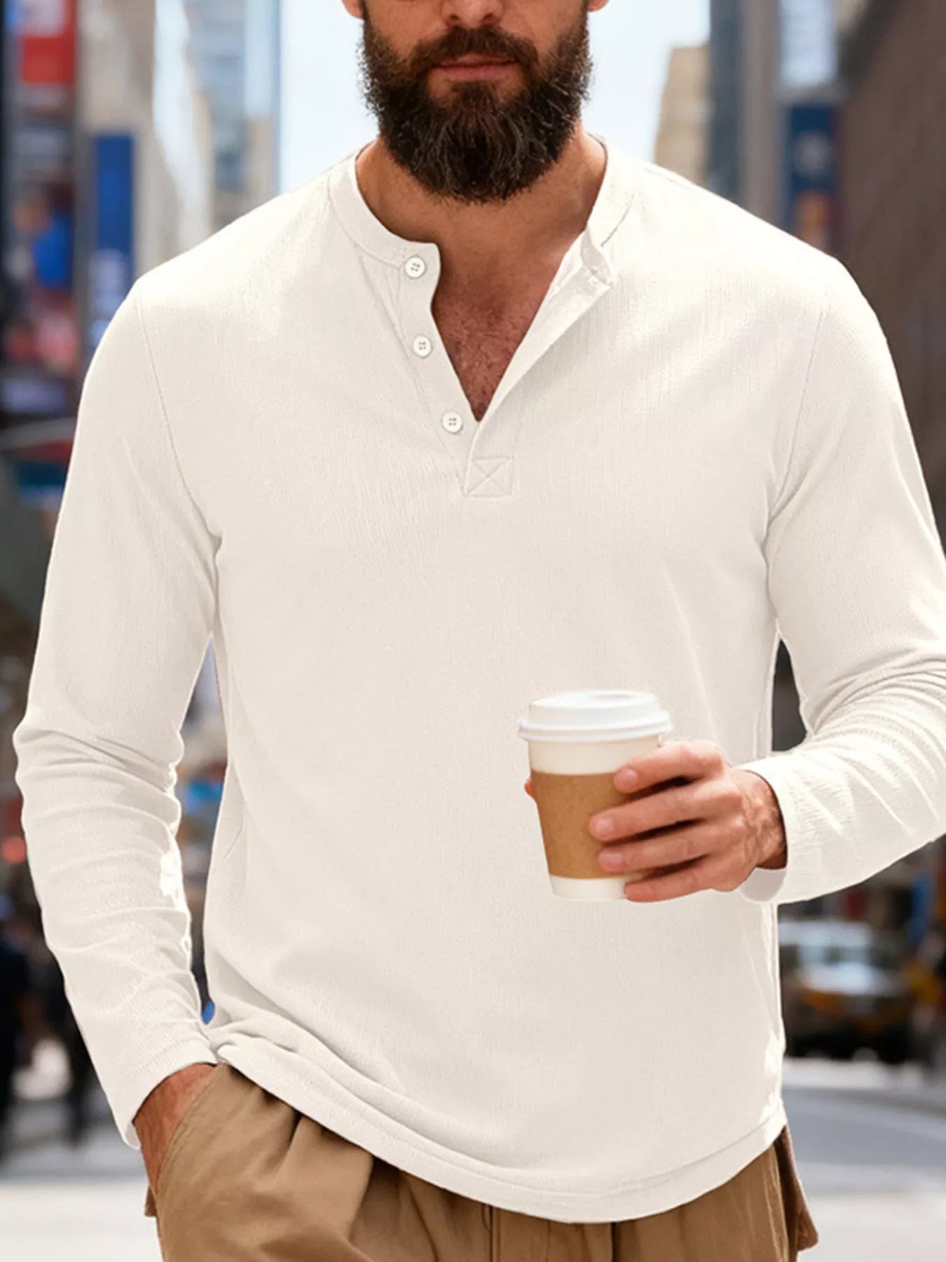 Men's Full Size Casual Henley Long Sleeve T-Shirt Plus Size