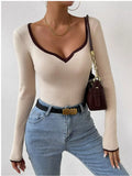 Contrast Trim Long Sleeve Knit Top