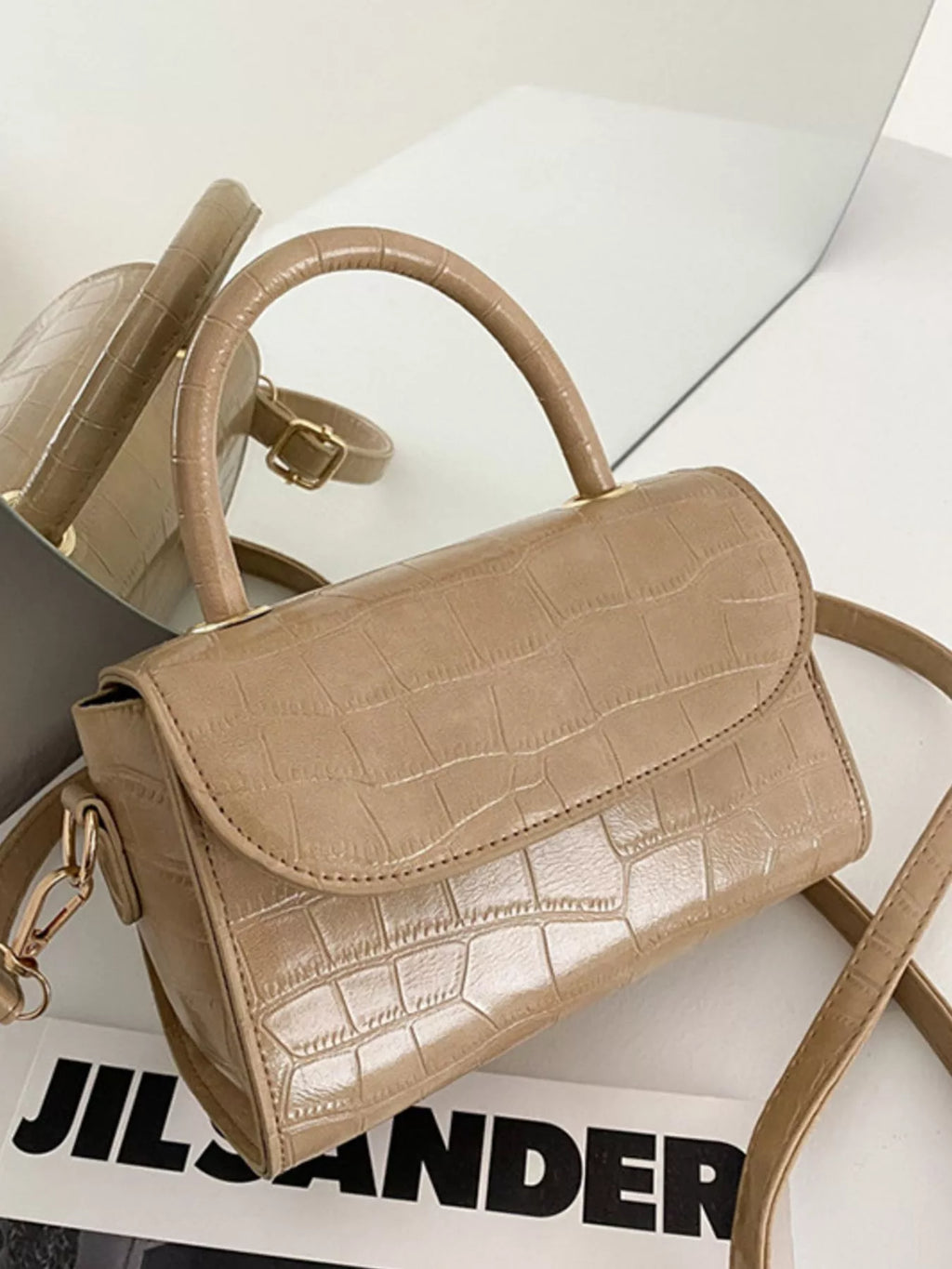 Crocodile Pattern Top Handle Crossbody Bag