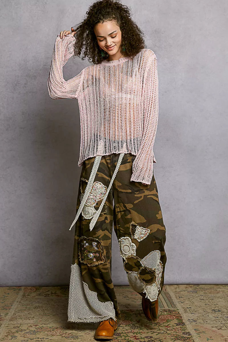 POL Openwork Round Neck Knit Cover Up