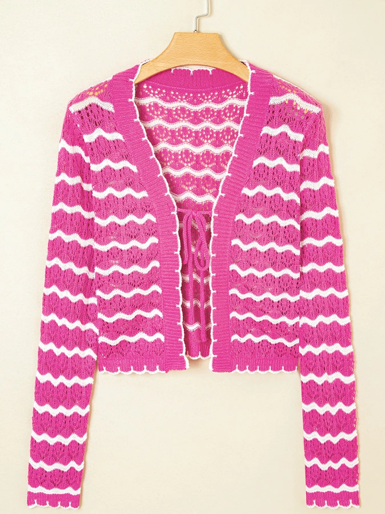 Striped Crochet Tie-Front Cardigan