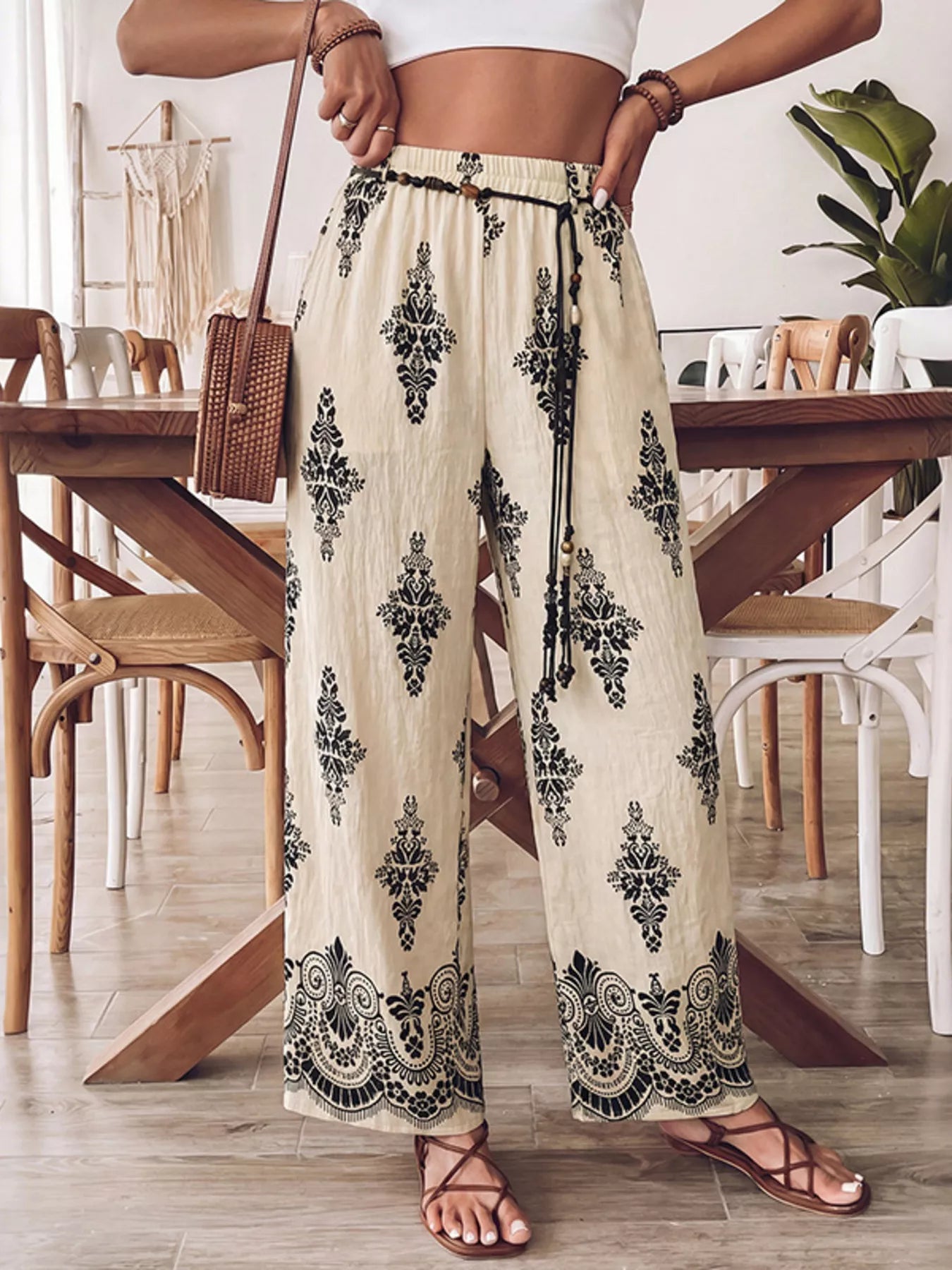 Boho Print Wide Leg Pants