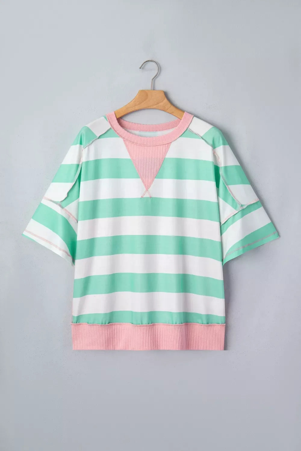 Stripe Exposed Seam Ribbed Patchwork Oversized Tee