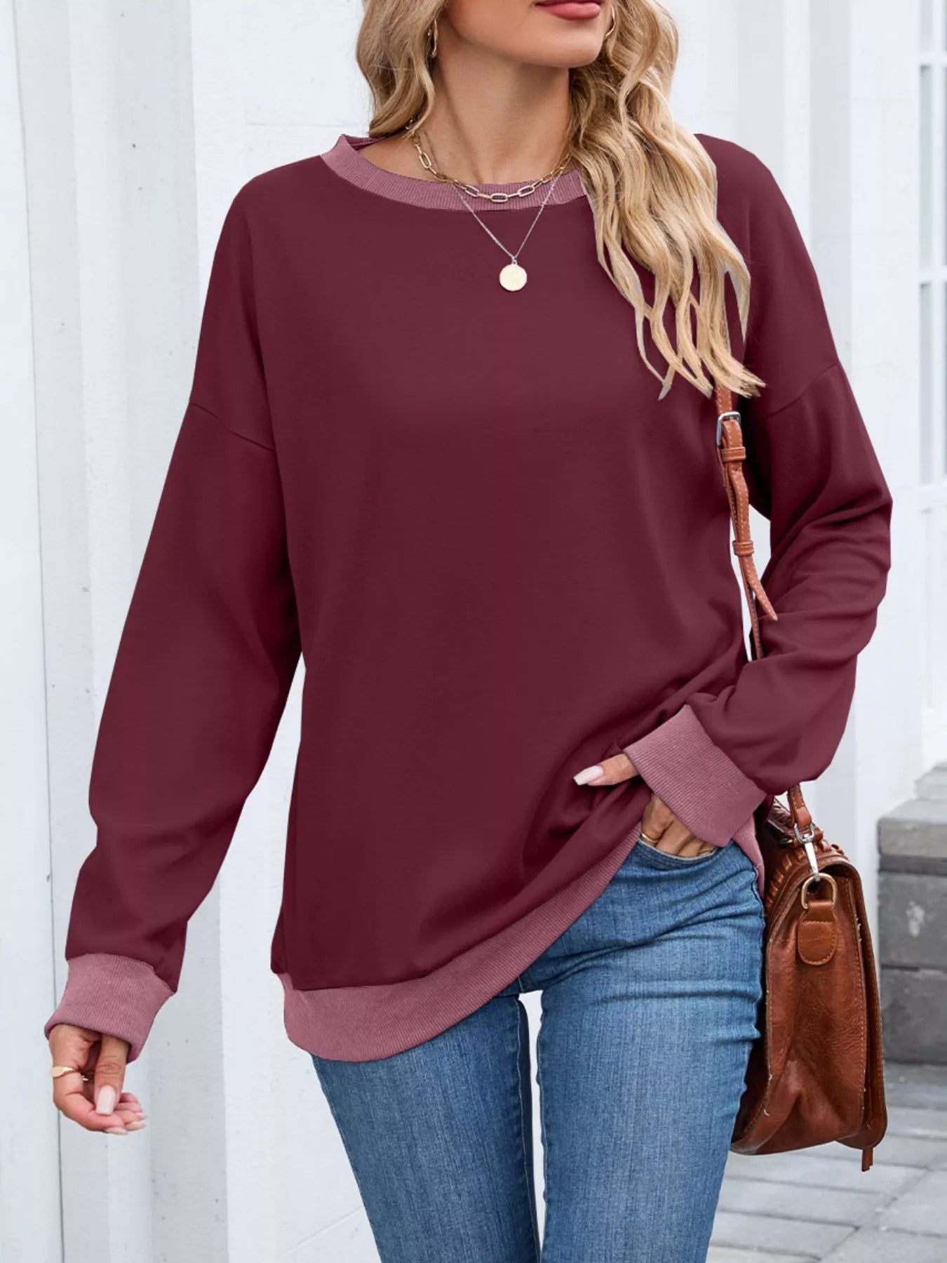 Contrast Trim Long Sleeve Sweatshirt