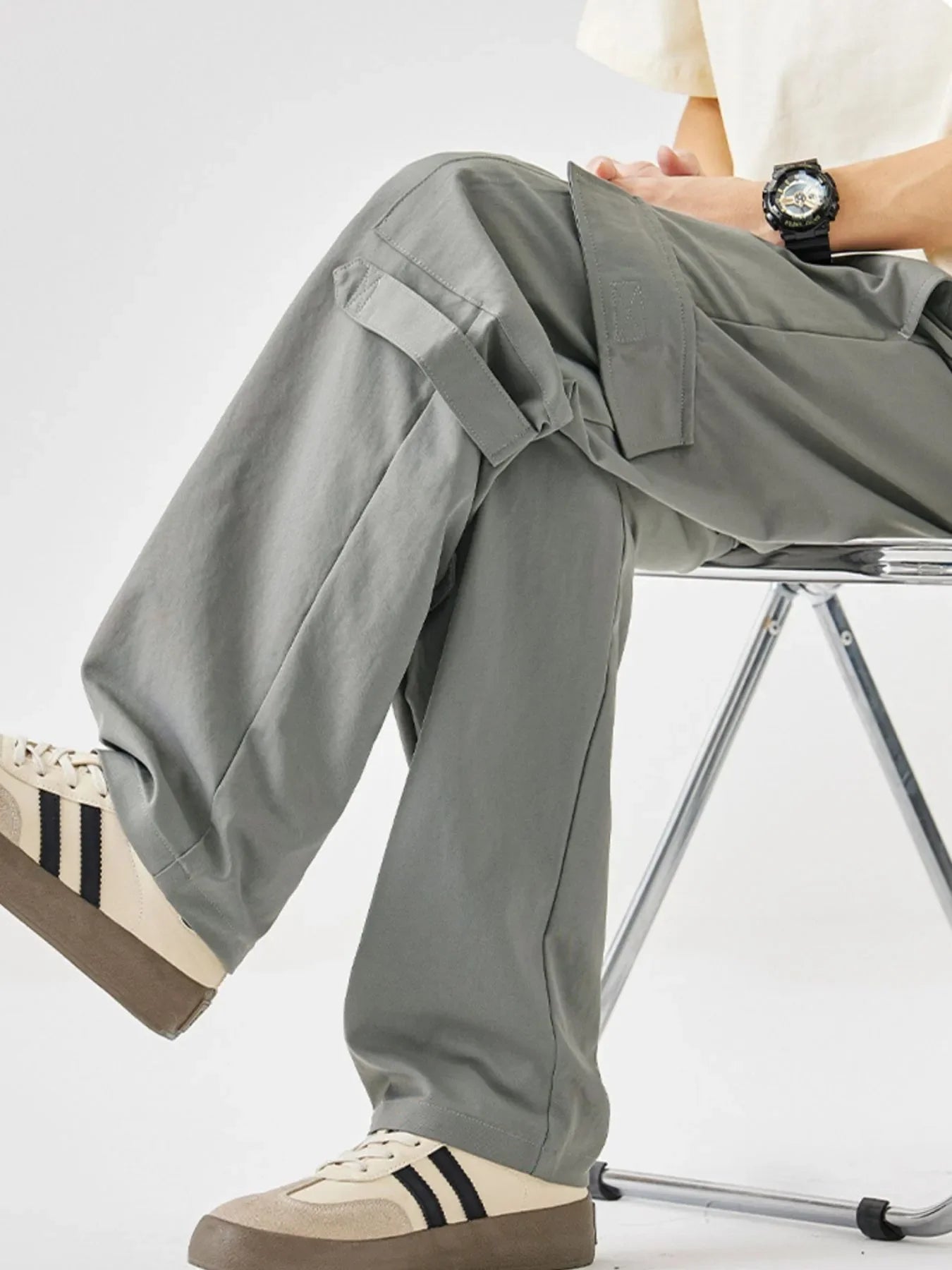Men's Plus Size Multi-Pocket Cargo Utility Pants with Drawstring Waist