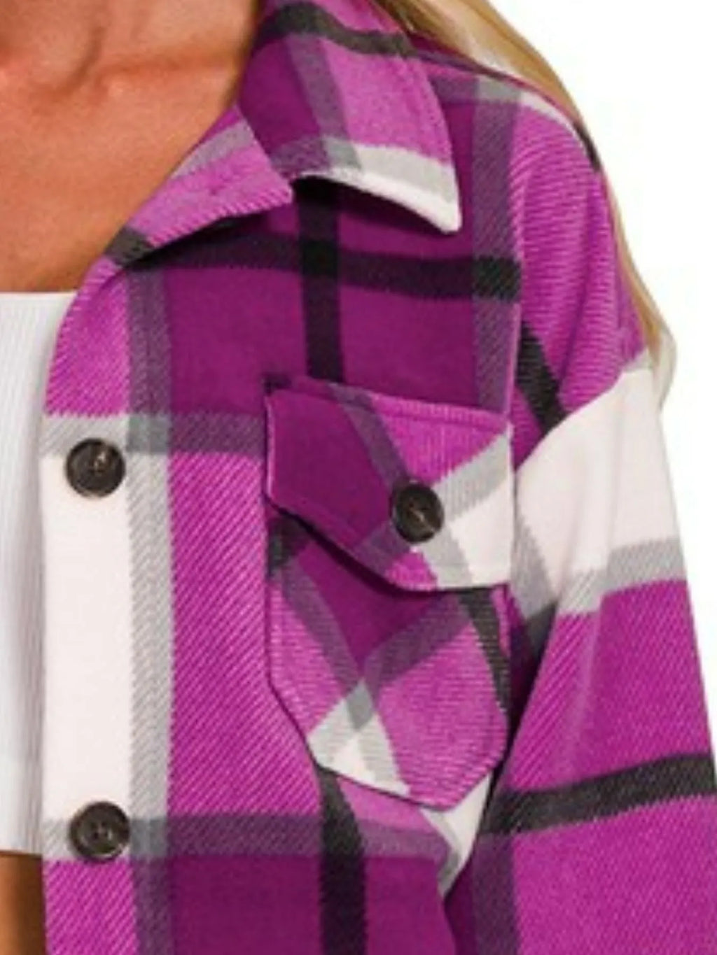 Zenana Oversized Plaid Fleece Shacket
