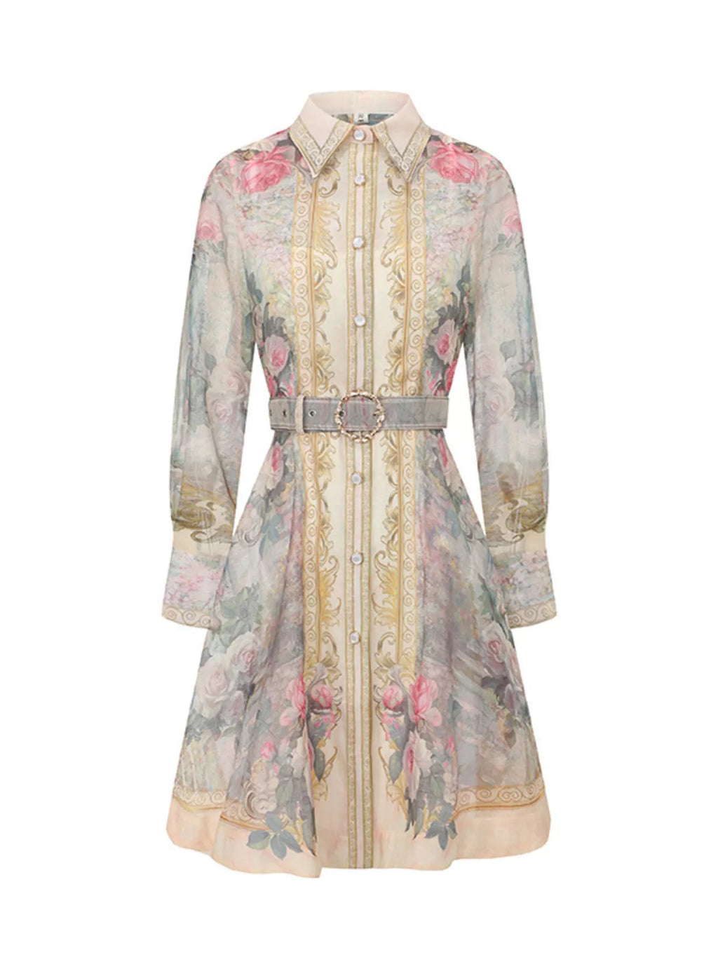 Floral Print Belted Shirt Dress