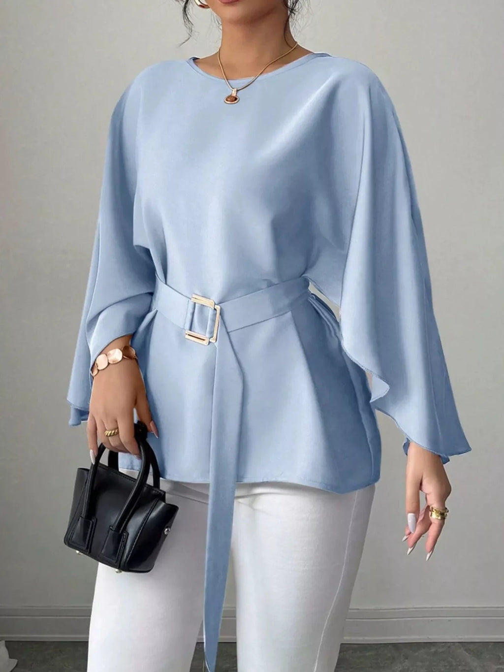 Batwing Sleeve Belted Blouse
