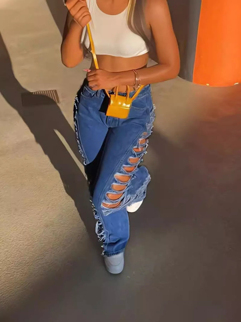 Side Distressed Jeans