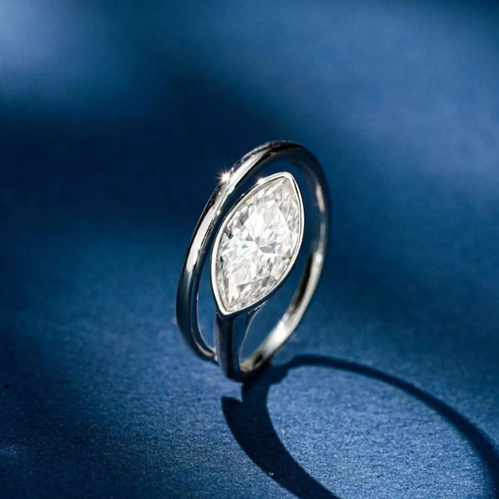 2 Carat 925 Sterling Silver Moissanite Marquise Cut Bypass Ring