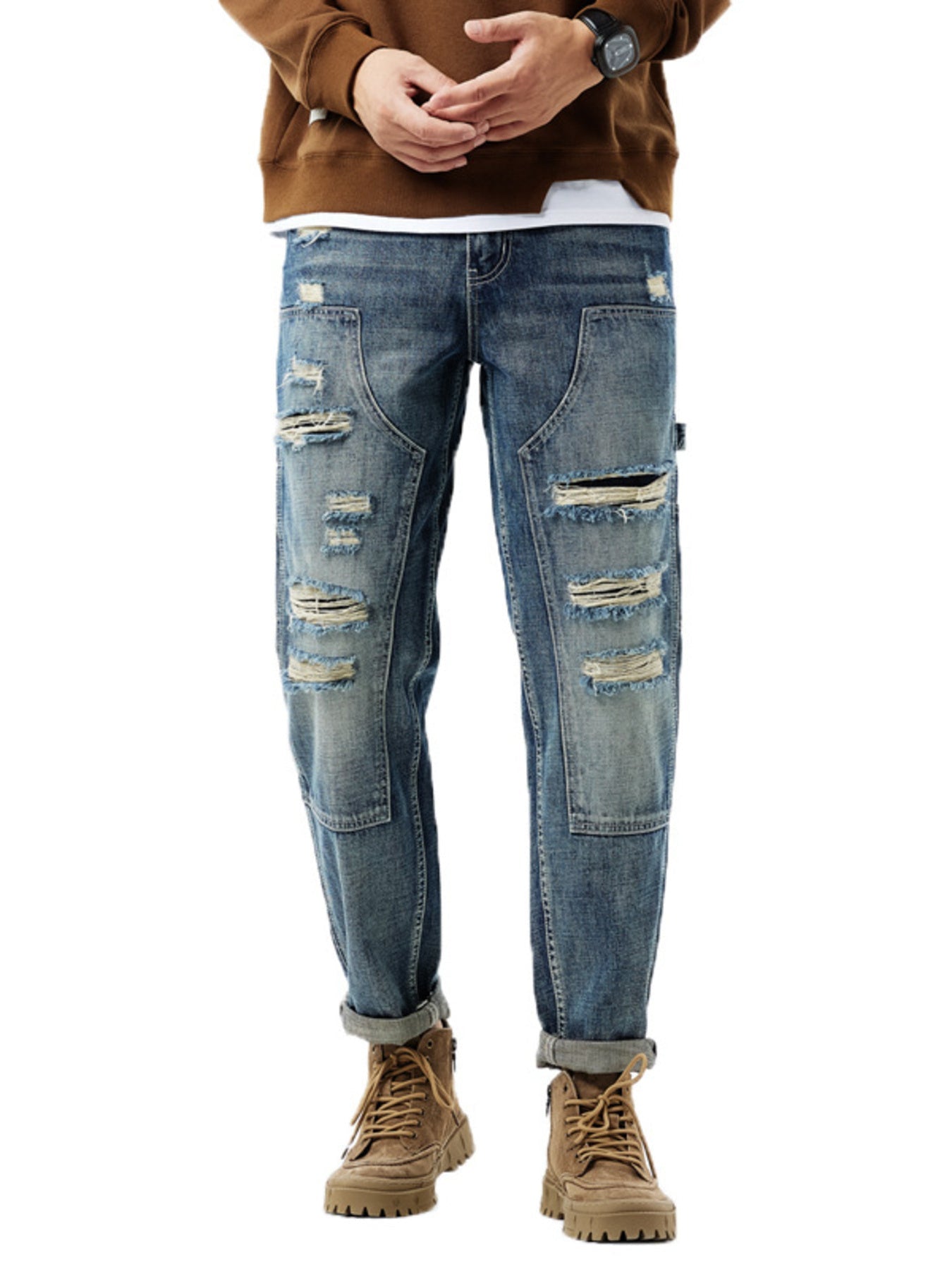 Men's Distressed Washed Jeans