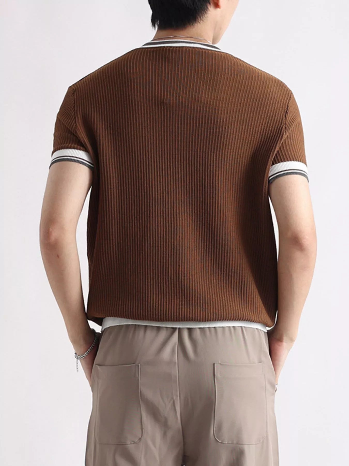 Men's Plus Size Contrast Trim Shorts Sleeve T-Shirt