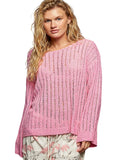 POL Round Neck Long Sleeve Open Weave Sweater