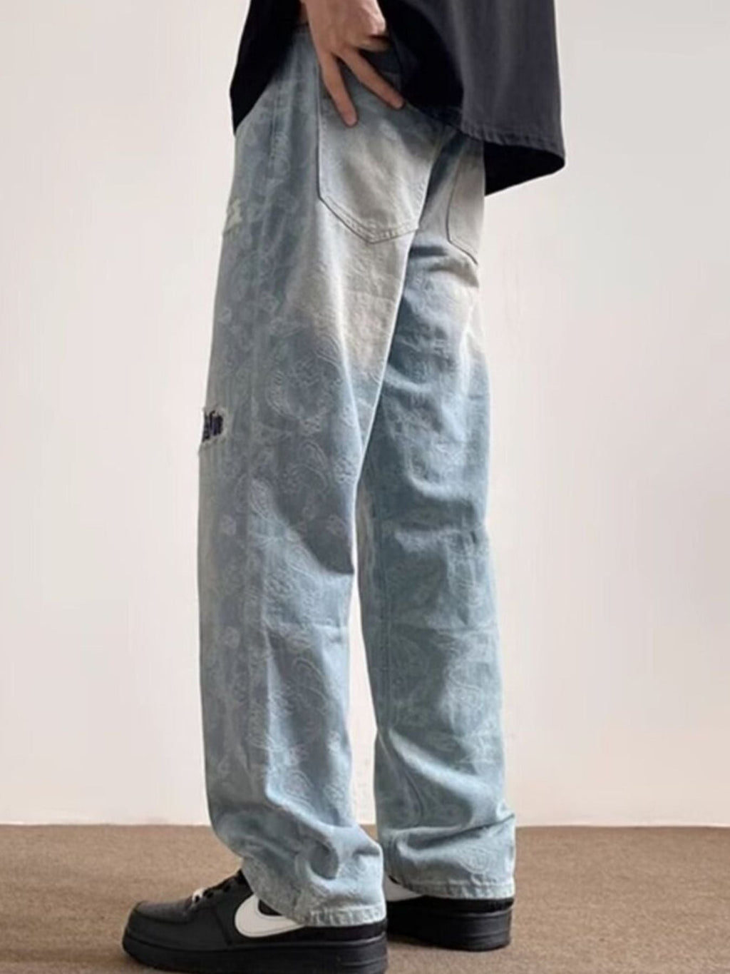 Men's Full Size Distressed Wide Leg Jeans Plus Size