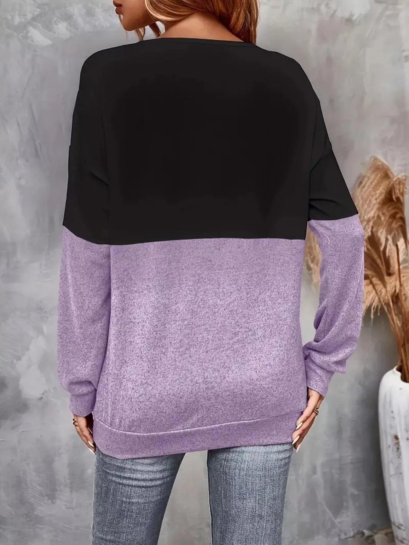 Crisscross V-Neck Color Block Long Sleeve T-Shirt