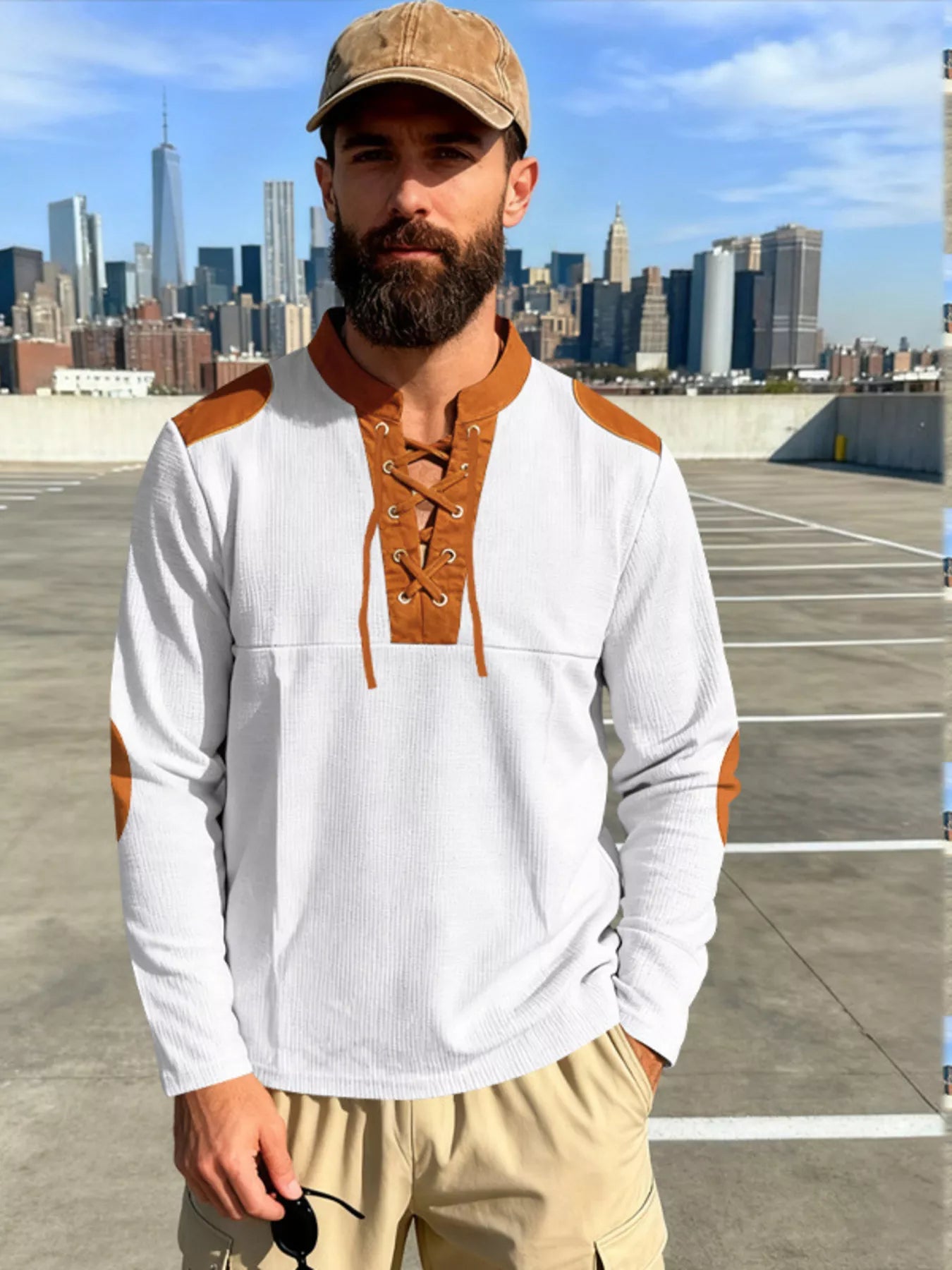 Men's Full Size Vintage Lace-Up Long Sleeve T-Shirt Plus Size