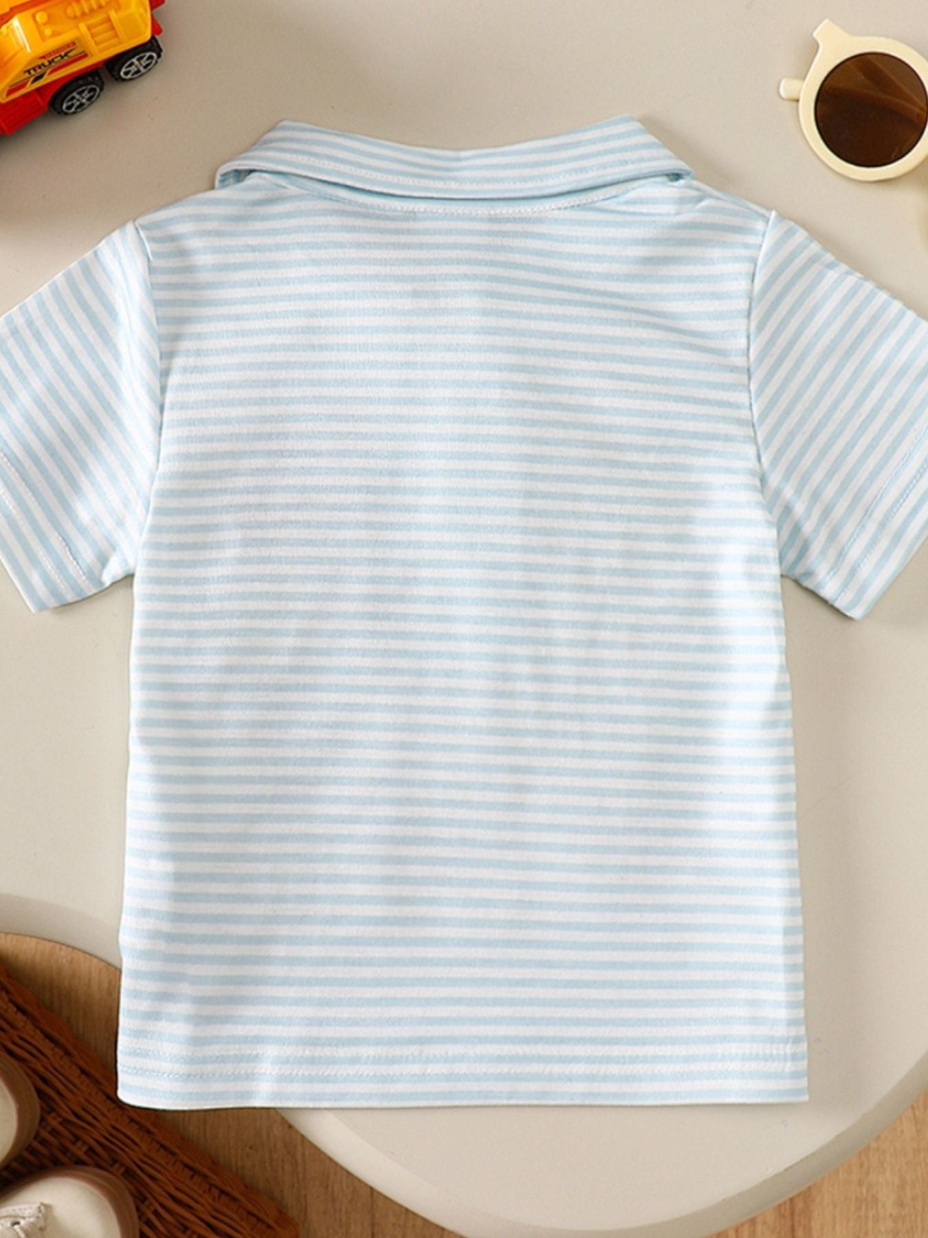 Children's Striped Firetruck Embroidered T-Shirt